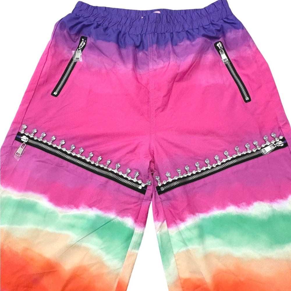 NWT Nichole Lynel Colorblock Wide Leg Pants Rhinestone Zip Trim Women's Small